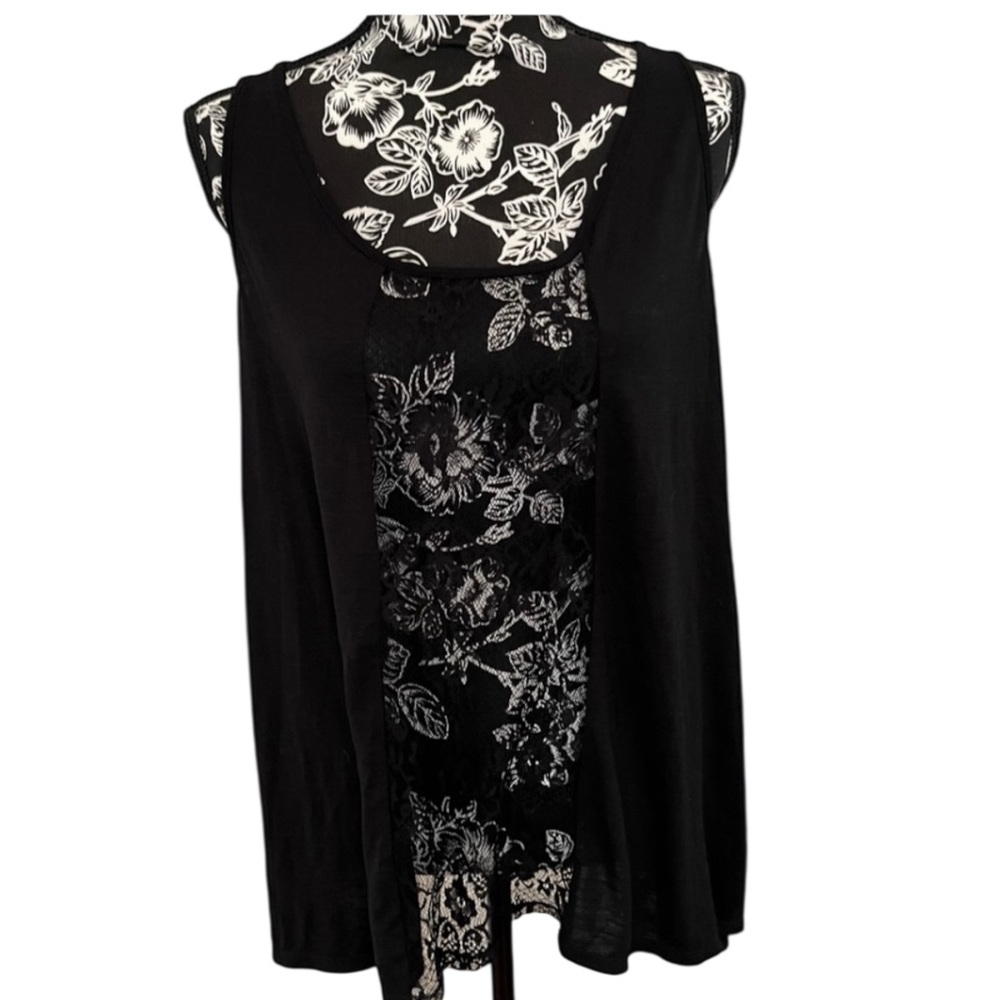 Xhilaration size XXL black semi sheep oversized tank top with lace panel